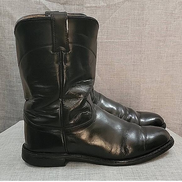 Justin Jackson Black Leather Cowboy Boots round to 3133 Men's sz 9.5EE WIDE - Picture 4 of 11